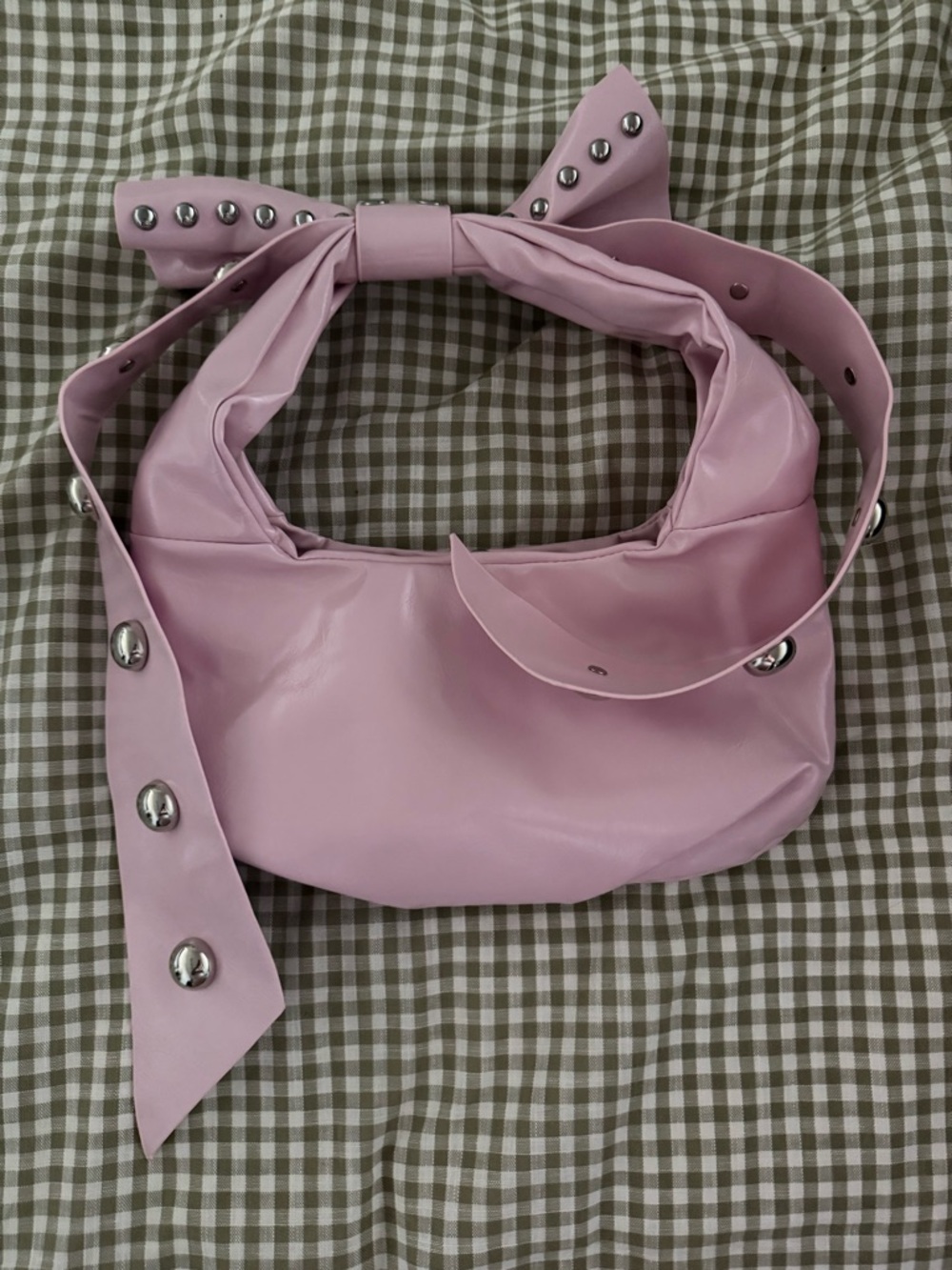 Stylish Lavender Pink Shoulder Bag with Studded Bow Strap
